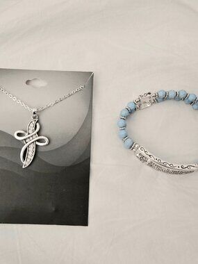 NEW cross necklace and bible verse bracelet